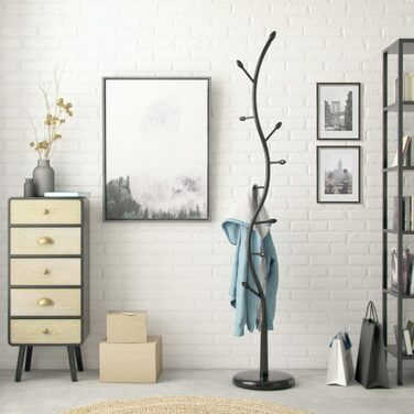 Versa Swindon Minimalist Coat Rack for the Entrance Area, with 9 Hooks for Clothes or Bags, Dimensions (H x W x D) 185 x 32 x 32 cm, Metal, Color: (Black)