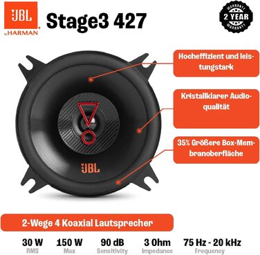 Автомобільні динаміки JBL Stage3 427 10 см, 150 Вт, 2-смугові, Harman Kardon