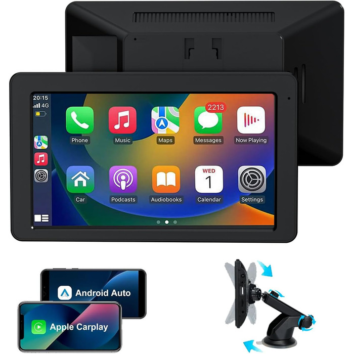 7-дюймовий дисплей CarPlay з GPS, Apple CarPlay, Android Auto, Bluetooth 5.2, FM, дзеркальне відображення, легкий монтаж