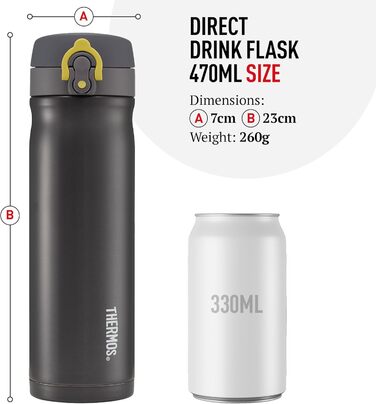 Stainless Steel Insulated Travel Mug - 470ml - Charcoal Color