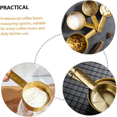 5-Piece Stainless Steel Measuring Spoons, Micro Scoop for Dry Food, Micro Spoon, Coffee Spoon, Measuring, Magnetic Measuring Spoons, Teaspoons, Golden Stainless Steel, 4 Pieces * 5