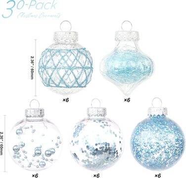 Набір прикрас для ялинки Sea Team 60 мм, 30 шт., блакитний