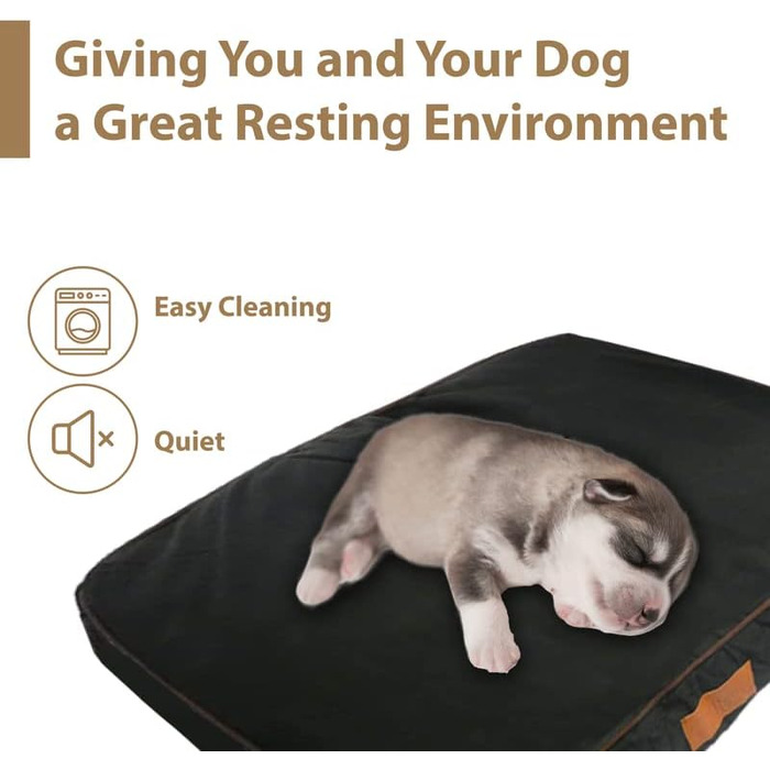Ellie-Bo Dog Bed for Indoor Use, Soft and Washable Mattress, Cover: Waterproof Oxford Fabric, Filling: Polyester Fiber, for 91cm Dog Cage, Size L: 87 x 57 x 10 cm, in Black with Brown Piping