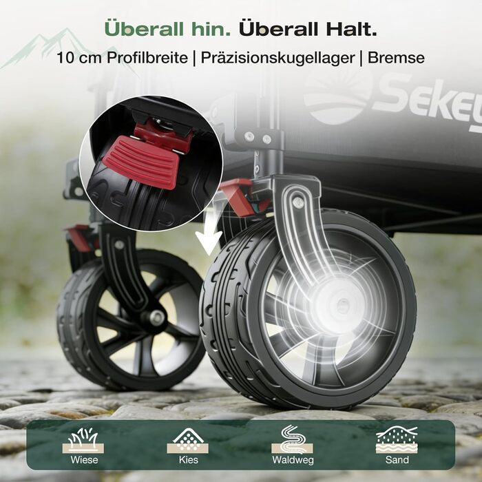 Універсальний складаний візок Sekey XXL Plus 200L/200кг з гальмами та широкими колесами для бездоріжжя, антрацит