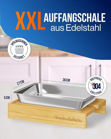 HaushaltsFuchs® Premium 100% FSC® Bamboo Cutting Board with Large Catch Basin, Phone Holder & Juice Groove – XXL Wooden Cutting Board with Stainless Steel Catch Basin - Cutting Board with Tray/Bowl (non-slip)