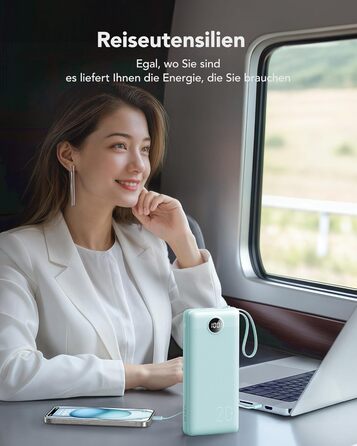 Power Bank VRURC 20000mAh з USB-C, 22.5W, LED дисплей - Зовнішній акумулятор для iPhone, Huawei та інших (Зелений)