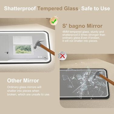 Дзеркало для ванної кімнати S'bagno з підсвічуванням 100x70 см, з алюмінієвою рамою, антизапарююче, 3000-6500K, функція пам'яті, IP44, горизонтальне/вертикальне, чорний колір, M99 (без Bluetooth)