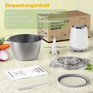 Електричний подрібнювач OUSFOT Multizerkleinerer, 1.8L, 500W, скляна чаша, для овочів, фруктів, м'яса, кухня (білий)