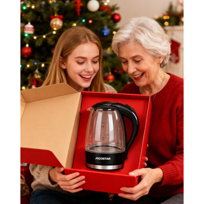 Електричний чайник Aigostar Adam, 1.7 л, 2200 Вт, LED, скло, без BPA, з фільтром від накипу, чорний