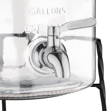 Olympia Nantucket Style Drink Dispenser with Wire Stand - Lockable Lids, Retro Stainless Steel Tap Glass Dispenser - 155(H)x200(W)x150(D)mm