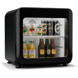 Klarstein Audrey Evo: Холодильник для напоїв 68L, Ретро-дизайн, LED-підсвічування, подвійне скління, 0-10°C, Клас енергоефективності C, регульовані ніжки, чорний Klarstein Audrey Evo: Холодильник для напоїв 68L, Ретро-дизайн, LED-підсвічування, подвійне скління, 0-10°C, Клас енергоефективності C, регульовані ніжки, чорний