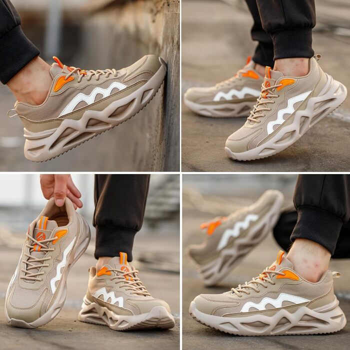 Черевики безпеки чоловічі та жіночі. Легкі спортивні захисні черевики з посиленою сталевою захисною накладкою. Дихаючі, неслизькі, розміри EU 37-46, колір: коричневий