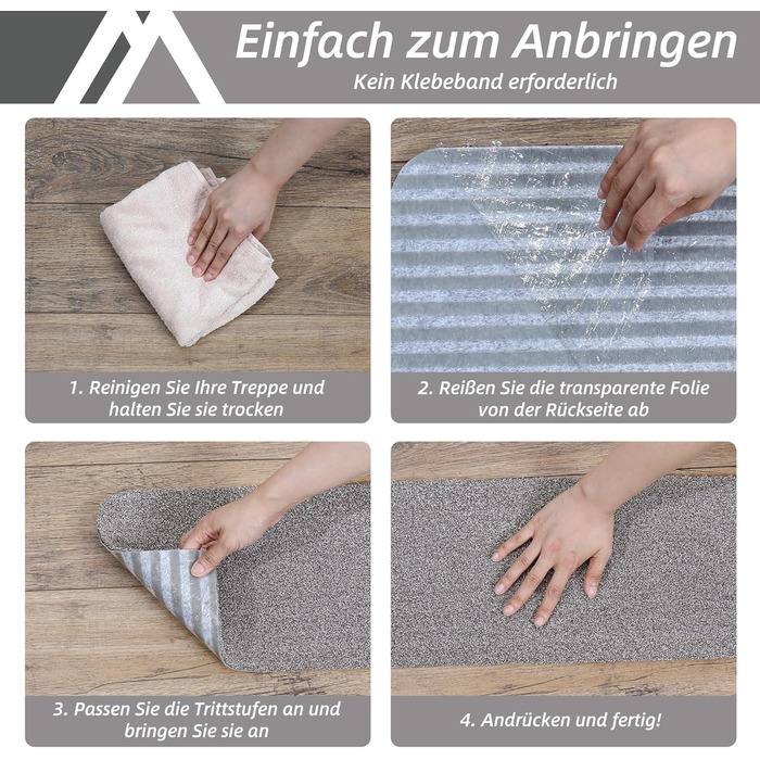 Коричневі килимки на сходи COSY HOMEER, 15 шт., 70x22 см, самоклеючі, машинного прання, 100% поліестер, TPE-підкладка, безпечні для дітей та домашніх тварин