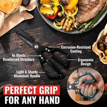 Кухонні ножиці 5-в-1 з пінцетом, титанове покриття, нержавіюча сталь, для птиці, риби, м'яса, чорний колір