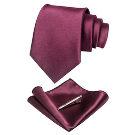Чоловічий шовковий набір краватки JEMYGINS: краватка, хустинка, затискач для краватки (вишнево-каштановий)