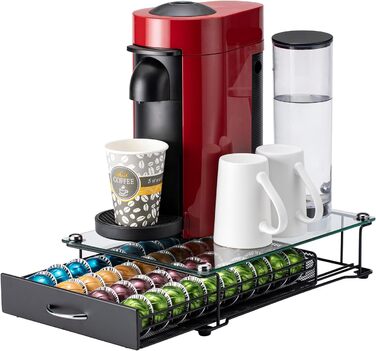 Тримач для капсул Vertuo Rice: органайзер для Nespresso з скляною кришкою, 40 капсул, з ручкою