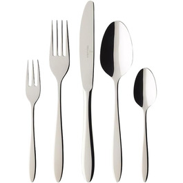 Villeroy & Boch - Annalena Tableware Set, 30-Piece, Timeless Cutlery Set for 6 People, 6 Dinner Knives, 6 Dinner Forks, 6 Tablespoons, 6 Coffee Spoons, 6 Cake Forks, Dishwasher-Safe, Stainless Steel