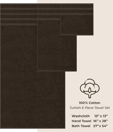Набір розкішних рушників American Soft Linen з преміум турецької бавовни, готельна серія, 6 предметів, шоколадний коричневий