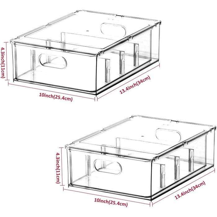 Refrigerator Organizer Drawer Set with Handle, 3-Piece Stackable Kitchen Storage Boxes with Pull-Out Drawer & Lid for Vegetables, Berries, Meat | PET Plastic Food Storage Containers (2 packs with drawer - 6L * 2)