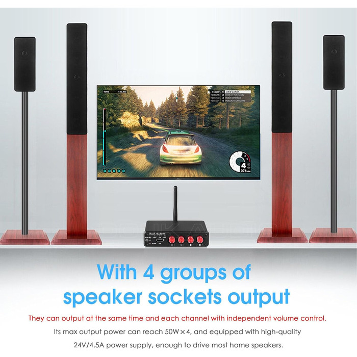 Підсилювач звуку Douk Audio HiFi Bluetooth 5.0, цифровий, стерео, 2/4 канали, 4×50Вт