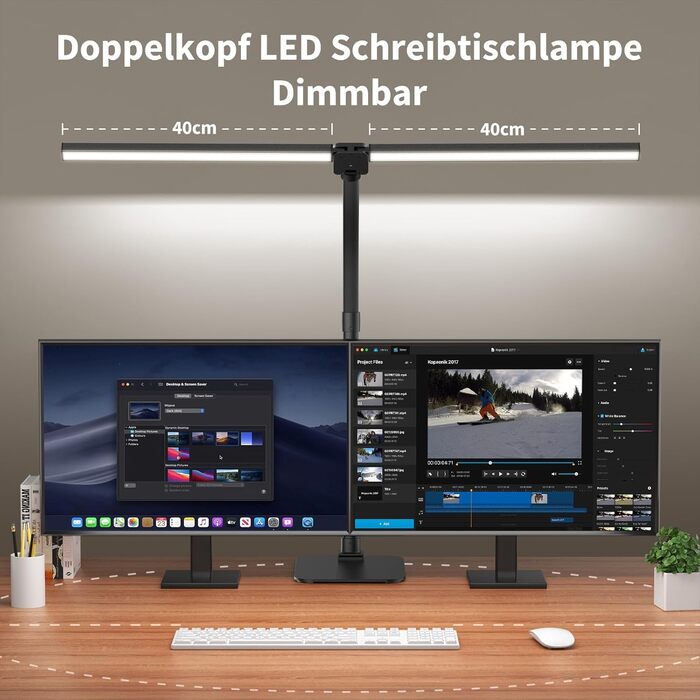 LED лампа для столу Doppelkopf з регулюванням яскравості, 24W, 80см, 5 температур кольору, 5 рівнів яскравості, для роботи, дому, офісу, навчання та читання, чорна