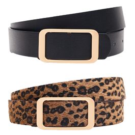 Жіночий шкіряний ремінь для джинсів, спідниць та суконь, чорний та з леопардовим принтом, змінна золота пряжка 3 см, розмір M (110 см), талія 86-96 см