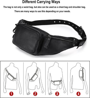 Чоловіча сумка на пояс з натуральної шкіри LUUFAN, чорна (1030)