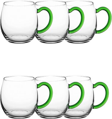 Novaliv 6X Wine Goblet with Green Handle, 250 ml Wine Glass Calibrated, White Wine Glass, Mulled Wine Glasses, Mulled Wine Cup, Punch Glasses, Teacups with Handle, Shandy Glass