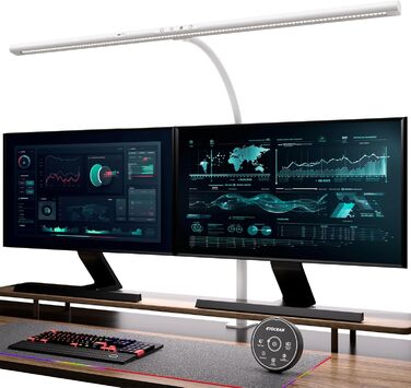 EYOCEAN LED Desk Lamp with Gesture & Remote Control - 24W, 80cm Adjustable Clamp-On Monitor Light - Daylight Lamp for Office Workers, Readers, Architects, and Designers (White)