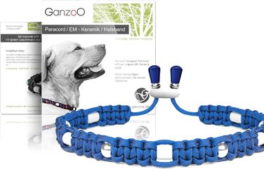 Гарний нашийник для собак Ganzoo EM з паракорду 550 з декоративними перлами та EM-трубками, регульований, розмір L (52-64 см), колір Енціан-блакитний