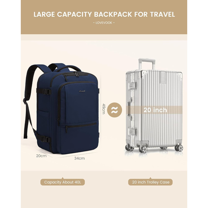 LOVEVOOK Рюкзак для ручної поклажі, 30L, чоловічий, для ноутбука 15.6