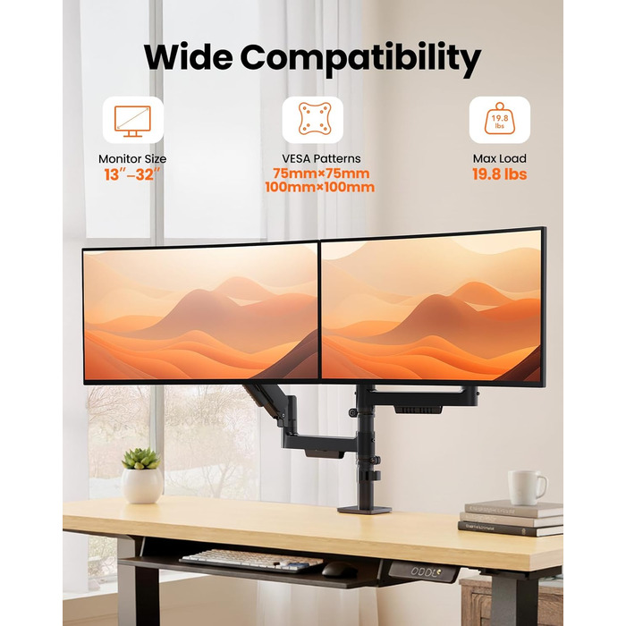 Кріплення для монітора ErGear 2 монітори, вертикальне, чорне, VESA 75x75/100x100mm, до 9кг