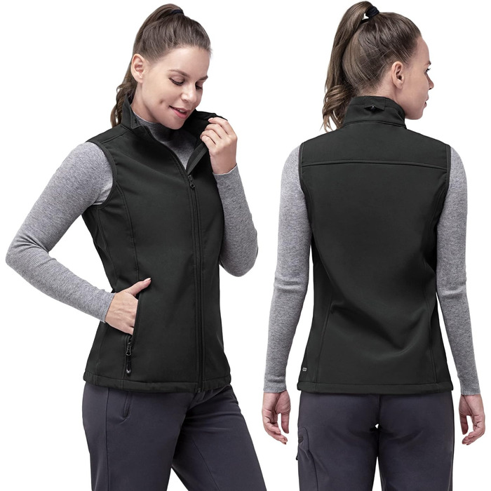 Жіноча легка софтшеллова жилетка 34 розмір, чорна: водонепроникна, вітростійка, для бігу, гольфу, хайкінгу