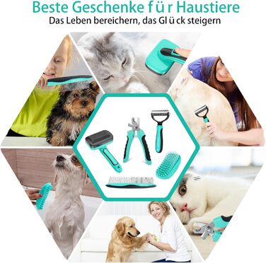 Щітка для собак і котів, самоочисна, для вичісування підшерстка та відмерлого волосся, ідеальна для довгошерстих та короткошерстих порід, делікатна до шкіри, зменшує випадіння шерсті, синя (зелена - набір 5 в 1)