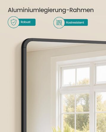 Дзеркало для ванної кімнати SONGMICS, прямокутне, з алюмінієвою рамою, 91 x 61 см, з захисною плівкою, 2 способи кріплення, для ванної, спальні та вітальні, чорний колір