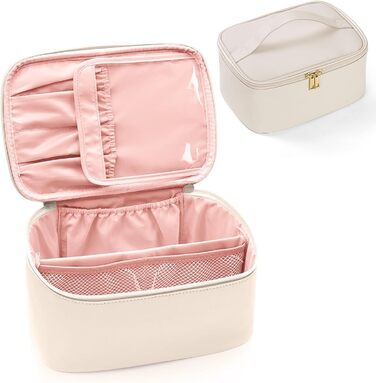 Велика косметичка для жінок, дорожня косметичка з відділеннями, шкіряна косметичка, водовідштовхувальна, з ручкою (#2 білий)