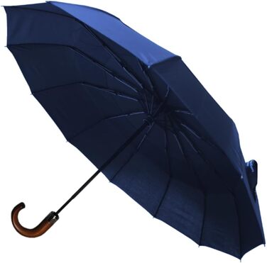 Чоловічий парасолька COLLAR AND CUFFS London 80KPH з автоматичним відкриванням, компактна, вітростійка, з дерев'яною ручкою, темно-синього кольору