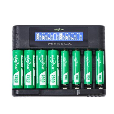 Набір акумуляторів SUNLYTOUR: 4 шт. AA 2800mAh та 4 шт. AAA 1100mAh Ni-MH з зарядним пристроєм, 1200 циклів заряджання