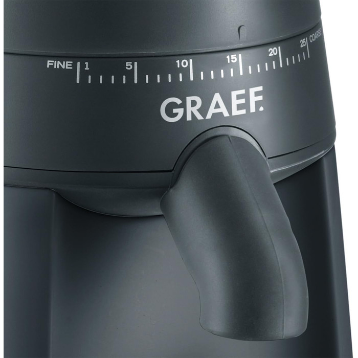 Електрична кавомолка GRAEF CM702: 24 ступені помолу, контейнер 250г, для еспресо та фільтр-кави, нержавіюча сталь