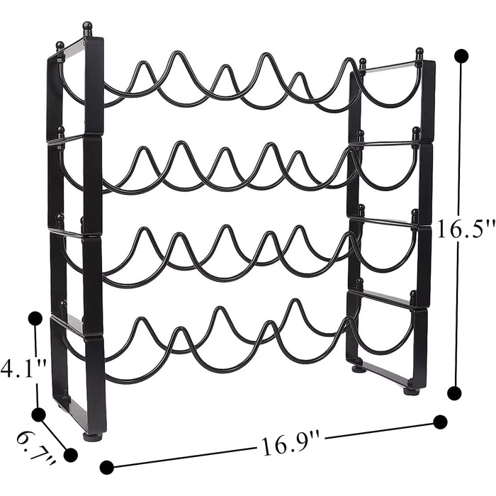 4-Tier Stackable Wine Rack, 3-in-1 Bottle Rack for 16 Bottles, Can Be Used Separately or Stacked Metal Wine Bottle Rack, Freestanding Wine Storage Rack for Cabinet Pantry (Black)
