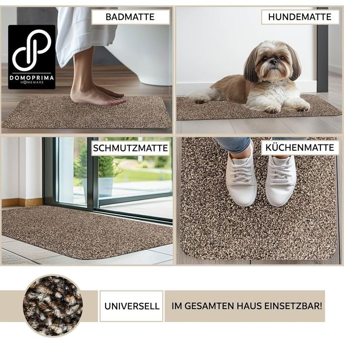 Килимок для підлоги DOMOPRIMA з мікрофібри, миючий, неслизький, надзвичайно поглинаючий, плоский - антибактеріальний, для внутрішнього та зовнішнього використання (60x40 см) (Світло-коричневий, 75x50 см (Прямокутний))
