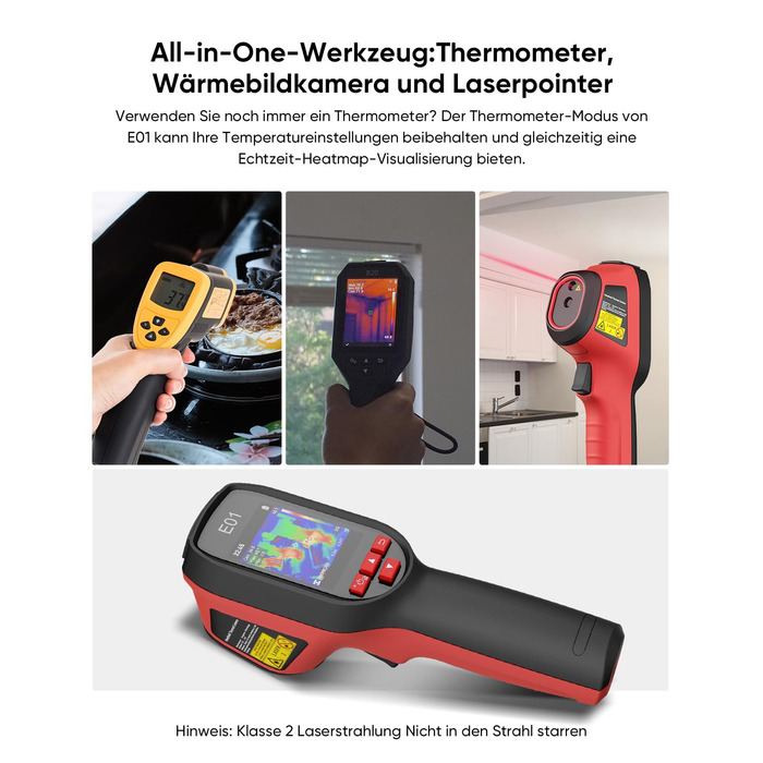 HIKMICRO E01 Тепловізійна камера SuperIR: портативна інфрачервона камера з лазерним покажчиком, роздільна здатність 240x240, діапазон температур -20°C - 400°C, частота оновлення 20Hz