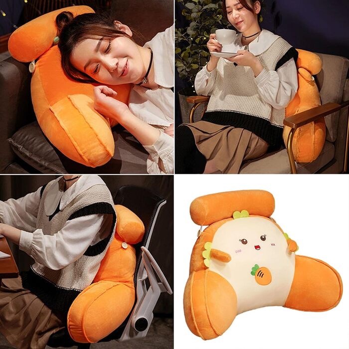 Подушка для спини з підлокітниками для ліжка, подушка для читання з знімною підтримкою шиї та підлокітниками - для читання, відпочинку та перегляду телевізора (60x35 см, F)