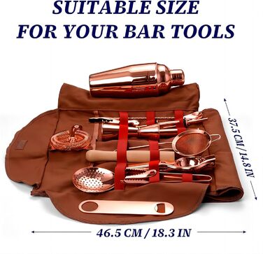 Travel Bartender Kit Bag, 17-Piece Bar Tool Set, Professional Cocktail Bar Set, Portable Waxed Canvas Bar Kit Bag with Shoulder Strap for Bartenders, Parties, Camping Trips