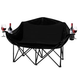 Кампанінг стілець подвійний великий з підлокітниками та підсклянником, складаний для 2 осіб, чорний - для кемпінгу та відпочинку на природі