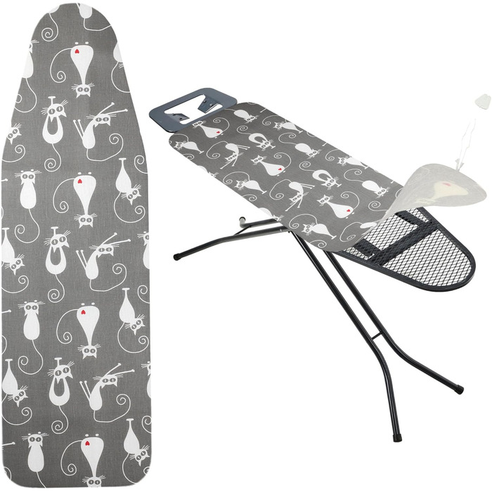 Набір для прасування KADAX з шнурком, бавовняний чохол для прасувальної дошки, підходить для парових прасок, замінний чохол з м'якою підкладкою (Коти, 132x48 см)