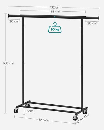 SONGMICS Heavy-Duty Clothes Rack, 2-Piece Set, Rolling Garment Rack, Holds up to 90 kg, with Extendable Closet Rod, Folding Base, Storage for Boxes, HSR013S02 (Black)