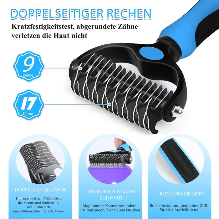 Набір для грумінгу собак великих порід Slicker Bürste: щітка, гребінець для підшерстя та гребінець з нержавіючої сталі. Підходить для собак та котів з підшерстям (голден ретрівер, австралійська вівчарка). Колір: блакитний