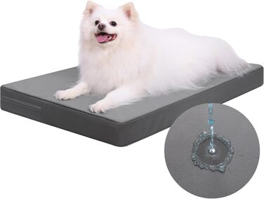 Ортопедичне ліжко для собак великих порід, 119x73 см. Знімний чохол з екошкіри, м'яке лежання, для дому та вулиці (73x45x7 см, сірий)