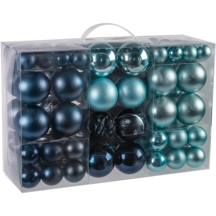 Набір прикрас для ялинки Agoer 100 шт. - блакитні кульки для ялинки з блискітками, пластикові, для декору ялинки на Новий Рік та Різдво